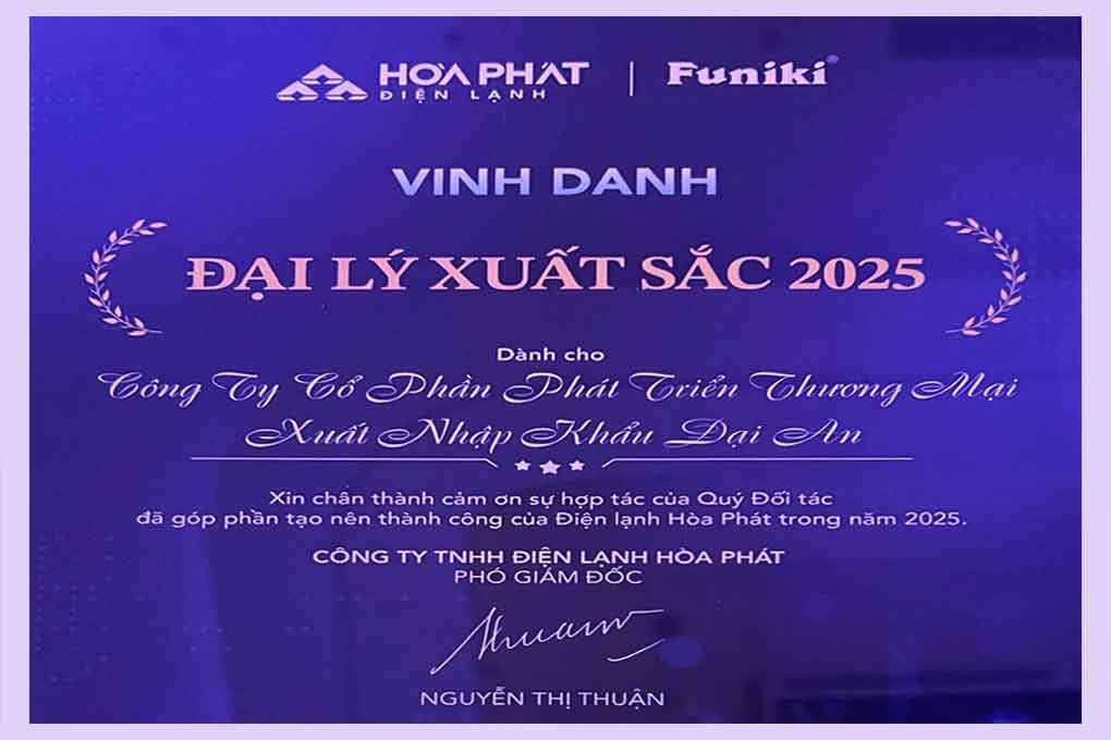 Điện máy AN tiếp tục được vinh danh Đại lý xuất sắc 2025 tại Hội nghị Khách hàng toàn quốc - Điện lạnh Hòa Phát